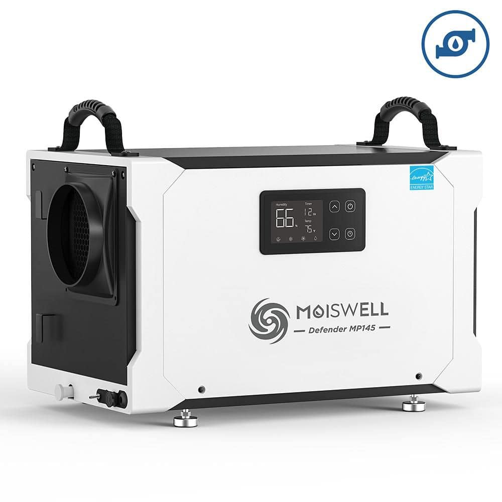Moiswell 145 pt. 6,000 sq. ft. Bucketless Energy Star Commercial Dehumidifier with Pump for Crawlspace and Basement in White