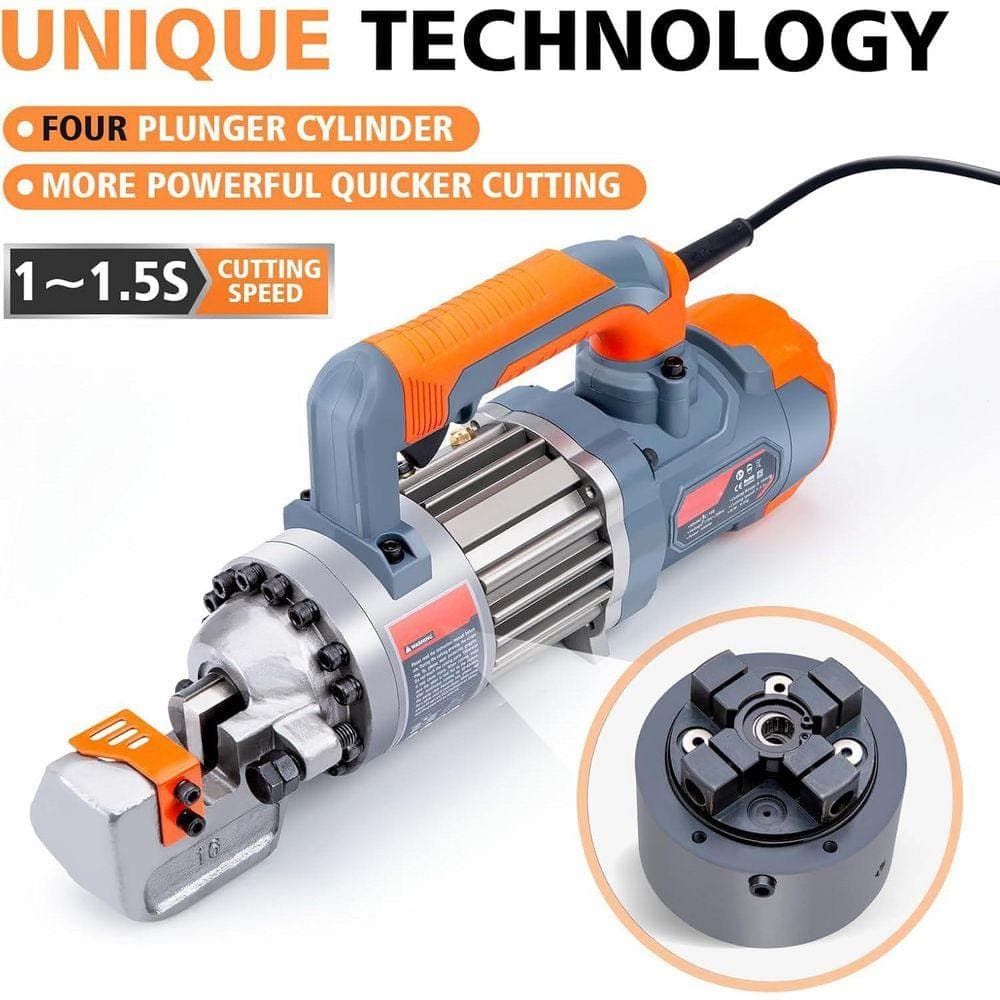 KIWDZFU Electric Hydraulic Rebar Cutter Portable 5/8 in. Cuts 4-16 mm Rebar 1-1.5 S Speed 1000-Watts Grey Orange (3)