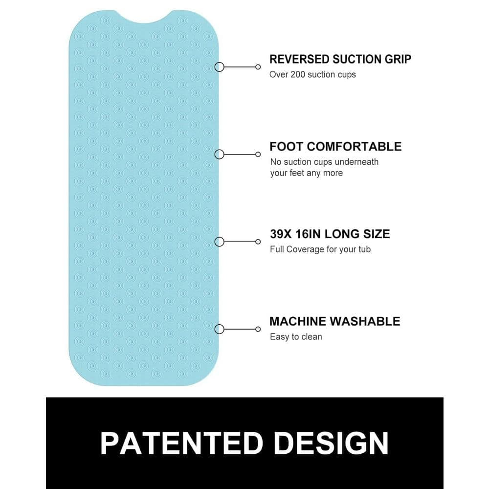 Wudkey 39 in. x 16 in. No Suction Cup Bath Mat for Tub, Natural Rubber, Elderly and Children Friendly, Lake Blue (3)