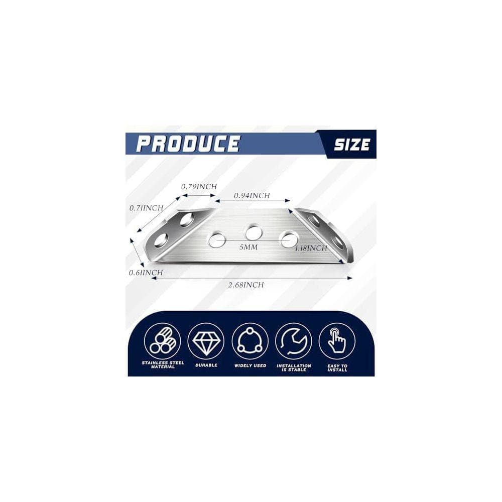 KIWDZFU 2.68 x 1.18 50-Gauge Stainless Steel Furniture Corner Connector Brace with Screws Triangular Bracket 50 Pack (2)