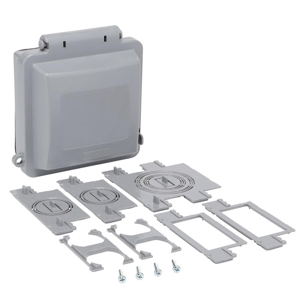 Commercial Electric 2-Gang Extra Duty Horizontal/Vertical Non-Metallic Weatherproof In-Use Outlet Cover (73-in-1-Configurations), Gray