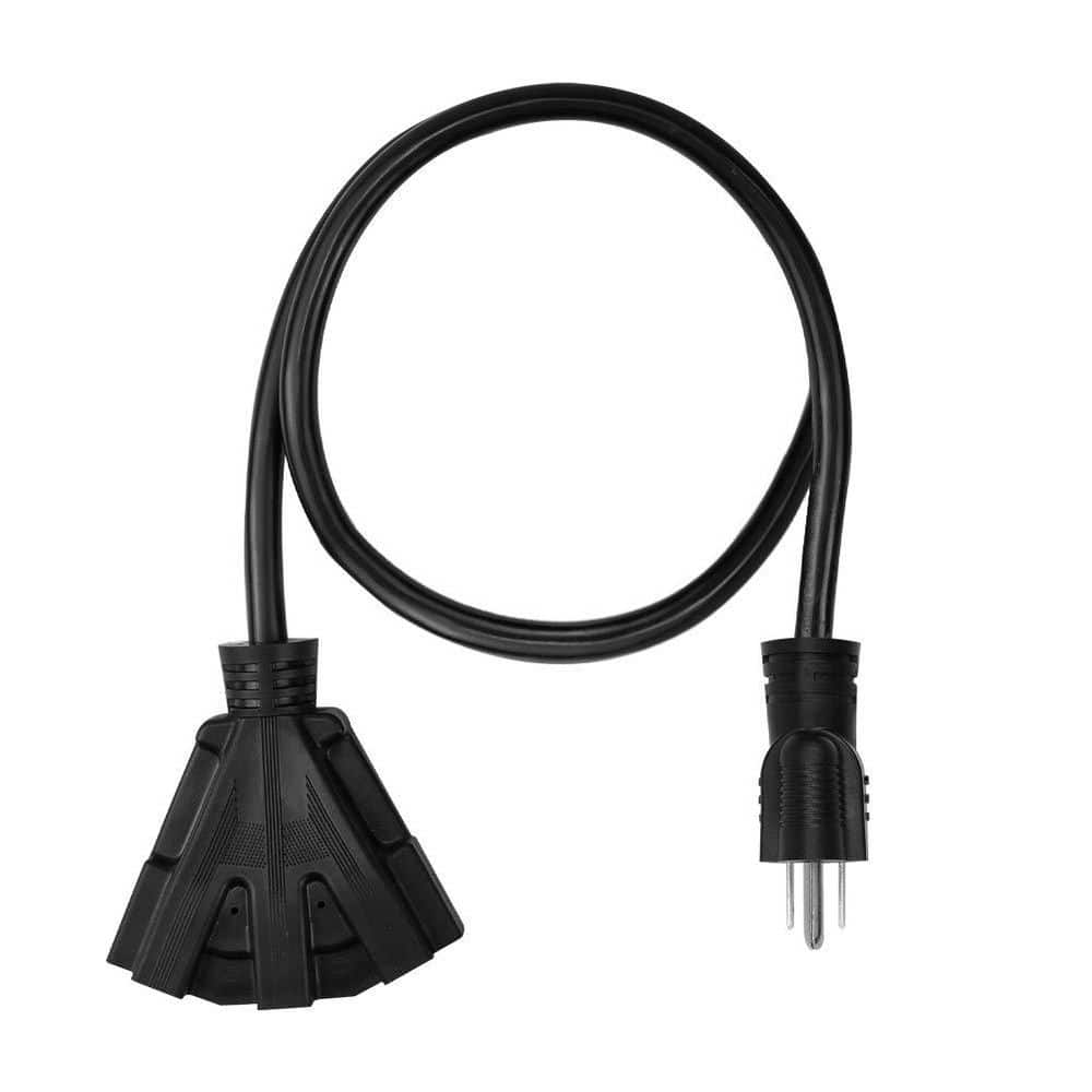 Unbranded 3 ft. 1875W 12-Gauge SJTW 1-Conductor Outdoor Indoor Heavy Duty Extension Cord with Tri-Tap Lighted End Black (2)