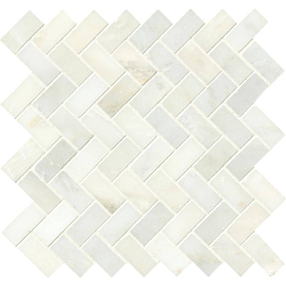 MSI Cascade Blanco Herringbone 11.63 in. x 11.63 in. Polished Marble Floor and Wall Tile (0.94 sq. ft./Each)