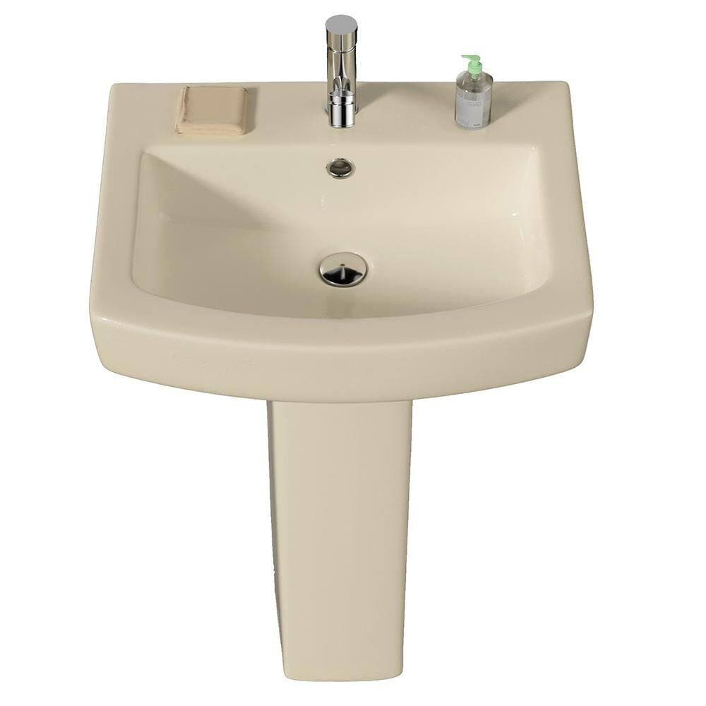 Unbranded 22 in. W Pedestal Sink Rectangular Ceramic Bathroom Pedestal Sink Combo in Bone with Overflow 1 Predrilled Faucet Hole (1)