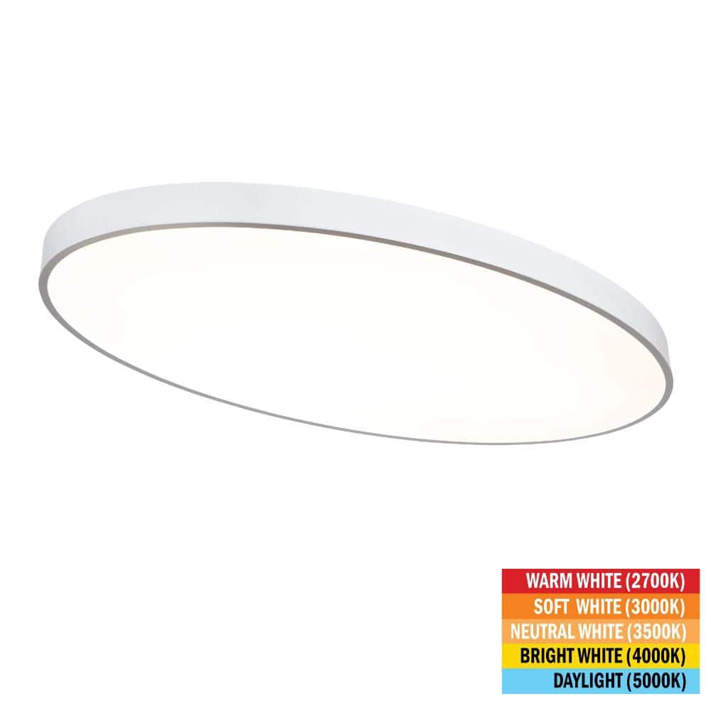 Commercial Electric 32 in. x 18 in. Oval White LED Flush Mount Ceiling Light Fixture 2700K 3000K 3500K 4000K 5000K 3500 Lumens 52-Watt 120V