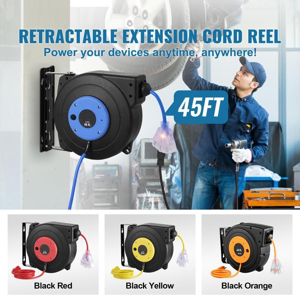 SVOPES 45 ft., 12 Gauge / 3 Conductors, 15 Amps Retractable Extension Cord Reel with 3-Outlets (2)
