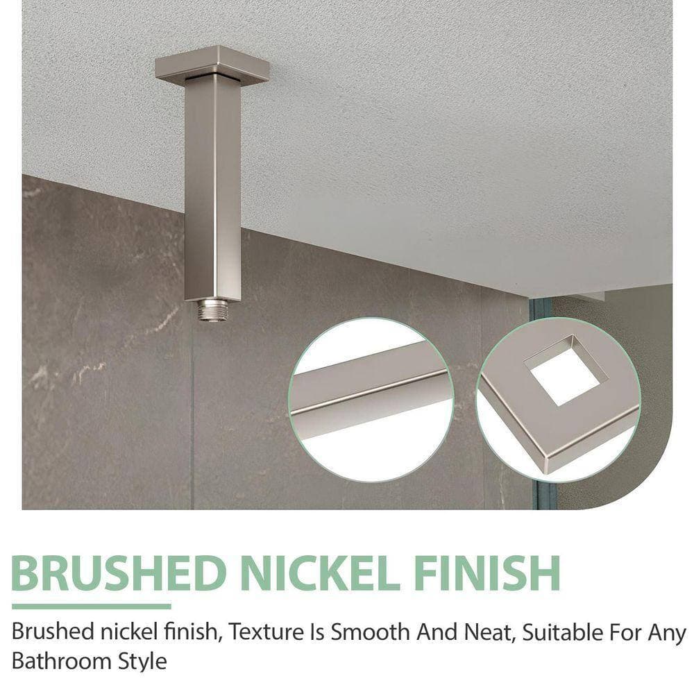 Logmey 6 in. Ceiling Mount Rainfall Shower Arm with Flange in Brushed (3)