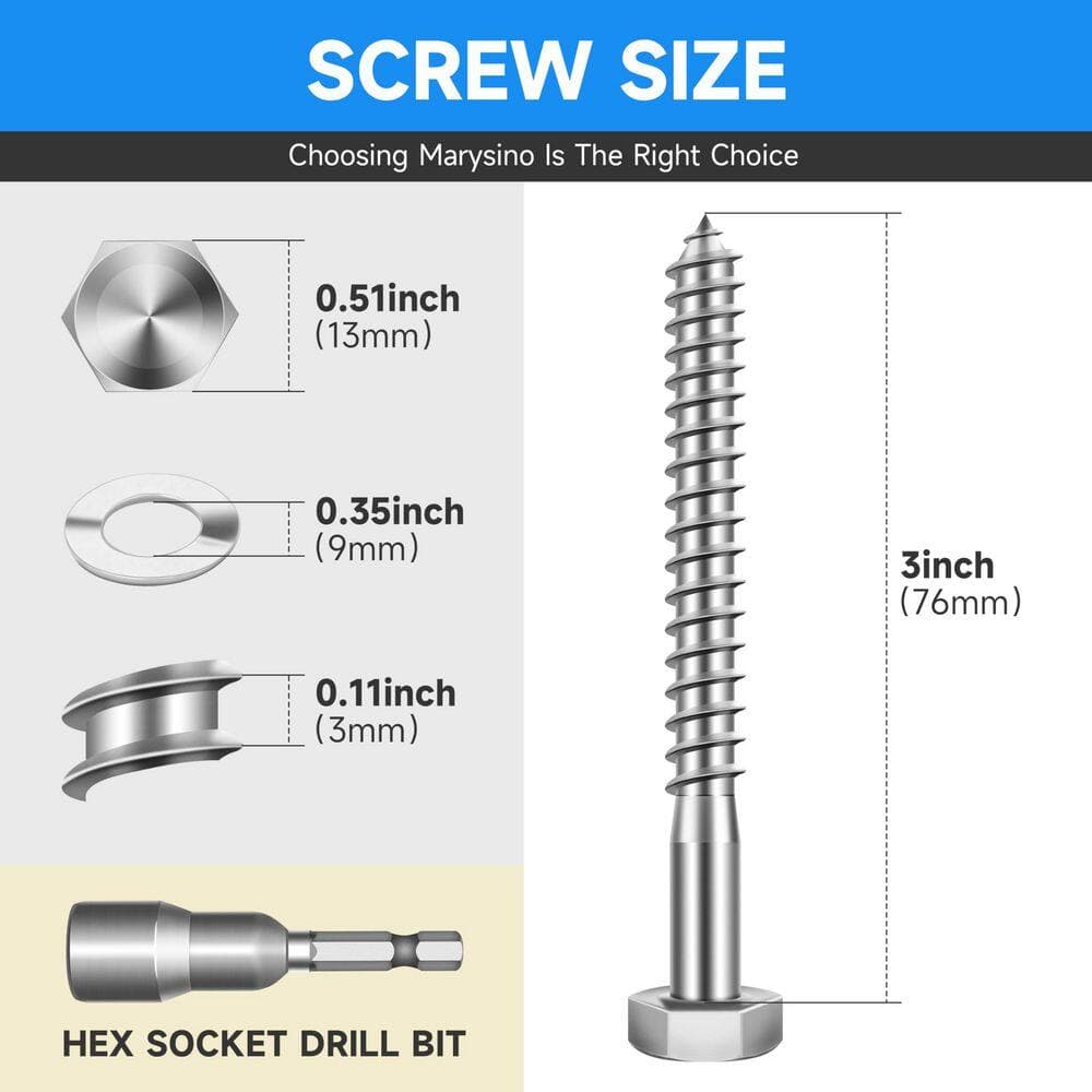 MYWISH 5/16 in. x 3 in. 304-Stainless Steel Hex Button Head Lag Screw (12-Pack) (2)