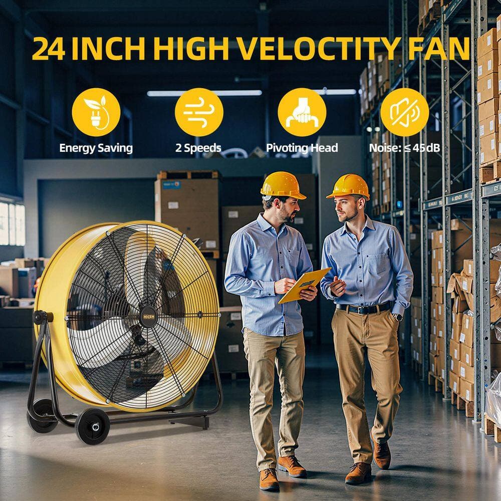 Edendirect 24 in. BLDC Drive Drum Fan in Yellow with High Efficiency EC Motor, Variable Speed Control, Low Noise (2)