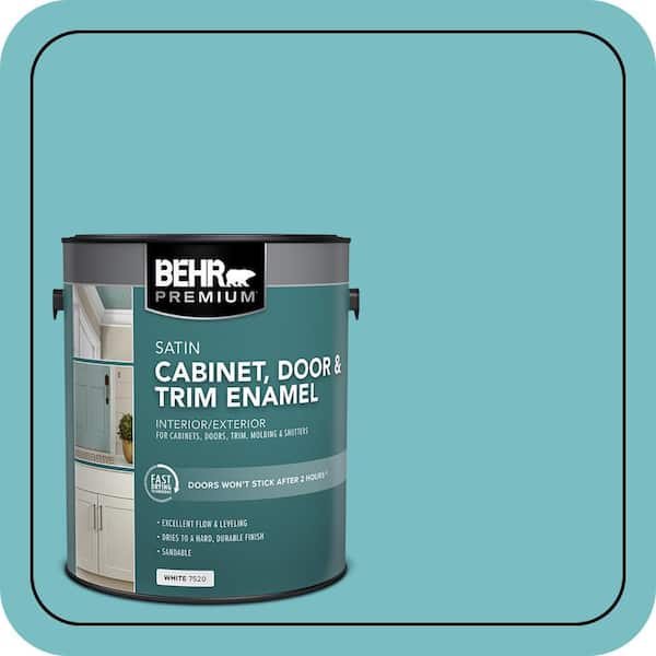 BEHR PREMIUM 1 gal. #M460-4 Pure Turquoise Satin Enamel Interior/Exterior Cabinet, Door & Trim Paint (2)