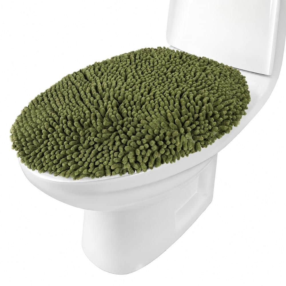 Unbranded Chenille Elongated Toilet Lid Cover 19.5 x 15 in. Soft Latex Backing Machine Washable Solid 18 to 19.5 (1)