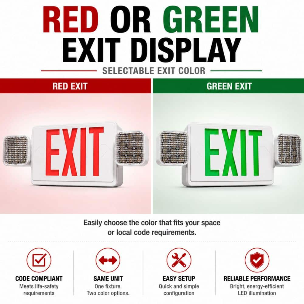 Commercial Electric Combo 2.4-Watt Equivalent Integrated LED White Remote Head Capable Exit Sign and Emergency Light with 9.6-Volt Battery (3)