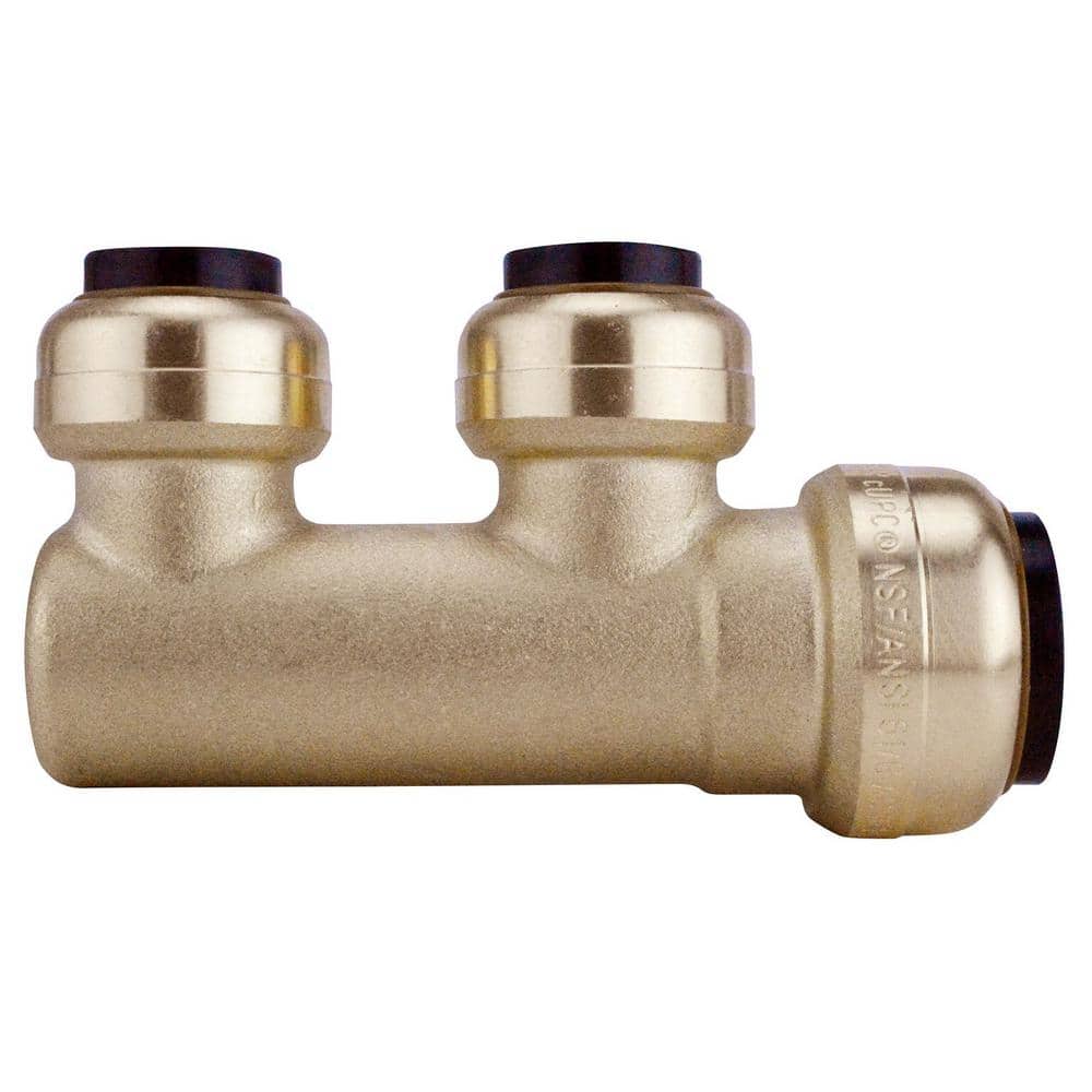 Tectite 3/4 in. Brass Push-To-Connect Inlet x 1/2 in. Brass Push-To-Connect Outlets 2-Port Closed Manifold (1)