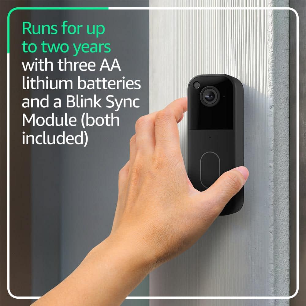 Blink Video Doorbell System - Wireless - Battery Operated Smart Video Doorbell Camera and Included Sync Module Core,Black (4)