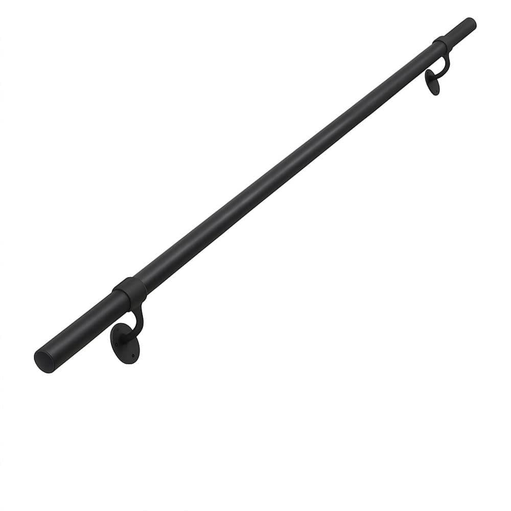 Afoxsos 5 ft. Aluminum Stair Railing Indoor/Outdoor Handrail Black Wall Mounted Safety Non-Slip Support for Steps (1)