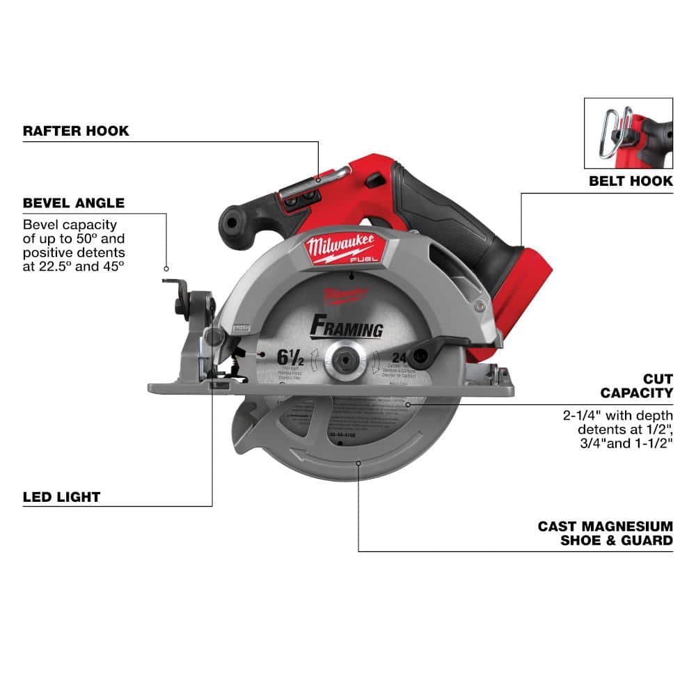 Milwaukee M18 FUEL 18V Lithium-Ion Brushless Cordless 6-1/2 in. Circular Saw (Tool-Only) with 24-Tooth Carbide Framing Blade (3)