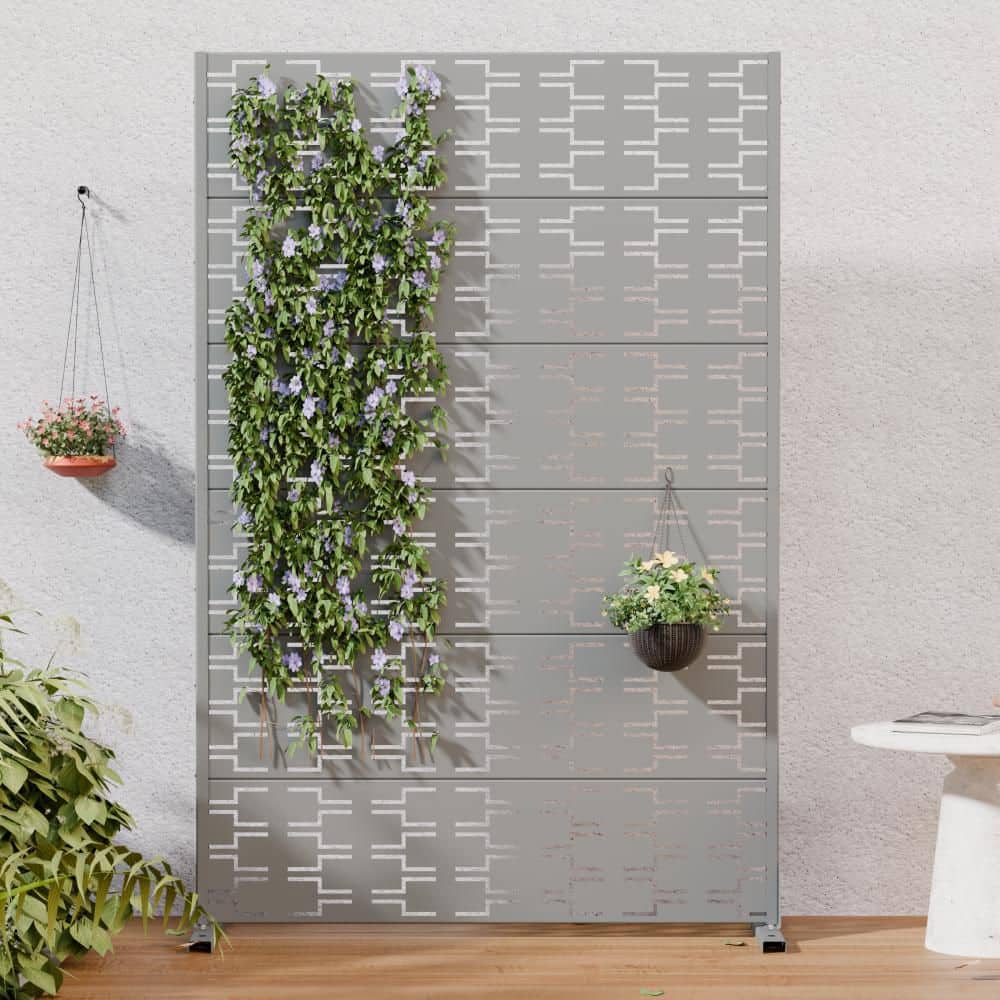 Dovelina 16 in. L x 72 in. H x 47 in. W Galvanized Metal Wall Sculptures Outdoor Privacy Screens Garden Fence in Gray (1)