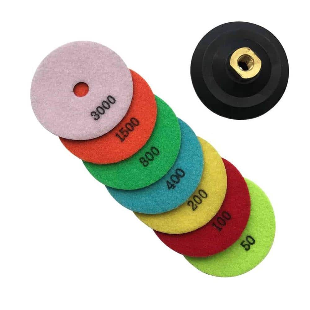EDiamondTools 6 in. Dry Diamond Polishing Pad Set for Stone and Concrete, (#50 to #3000 Grit) with Rubber Backing Pad (1)