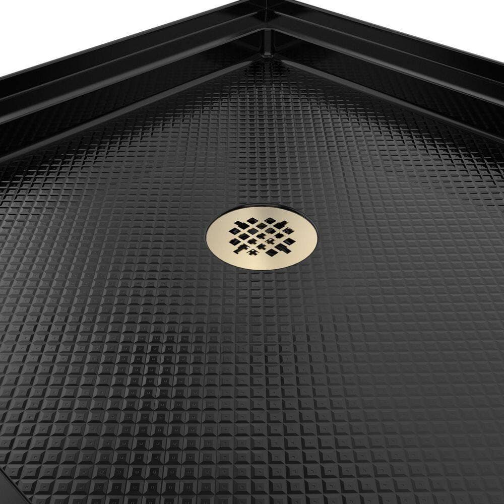 DreamLine SlimLine 36 in. L x 36 in. W Alcove Square Black Shower Pan Base with 2 in. Round Center Drain in Polished Brass (3)