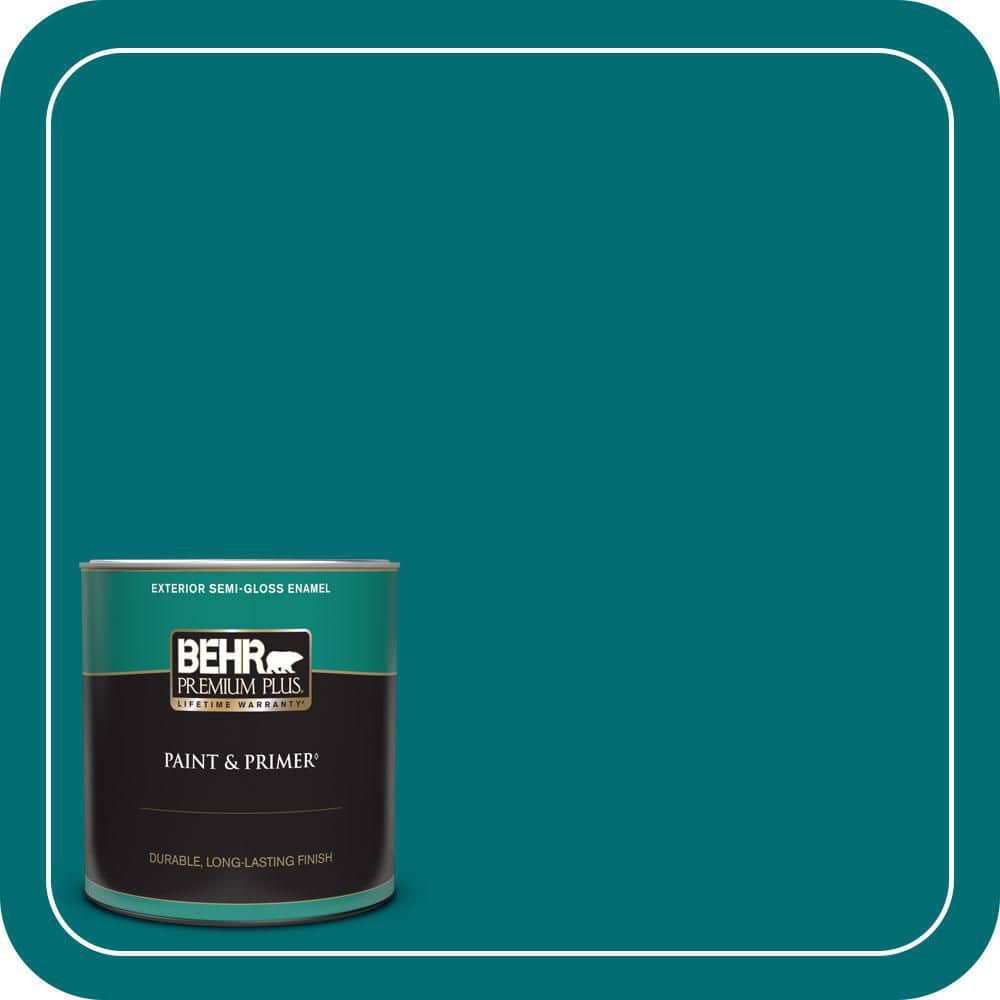BEHR PREMIUM PLUS 1 qt. #MQ6-35 Teal Motif Semi-Gloss Enamel Exterior Paint & Primer