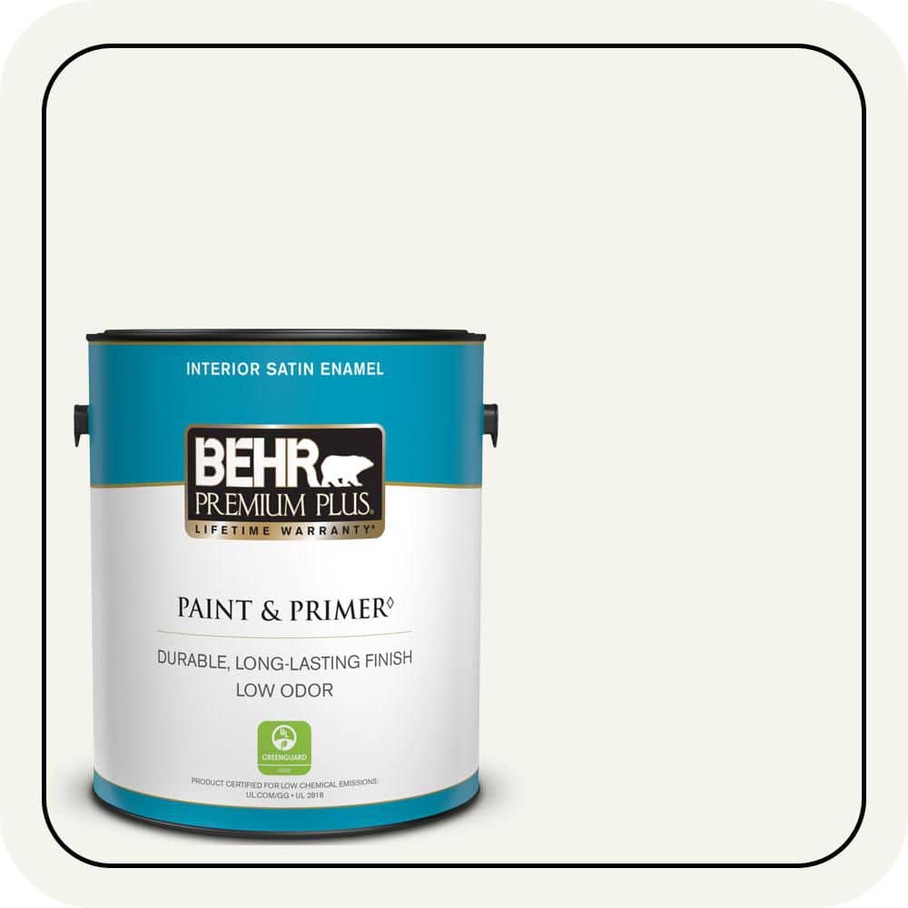 BEHR PREMIUM PLUS 1 gal. #YL-W15 Polar Bear Satin Enamel Low Odor Interior Paint & Primer