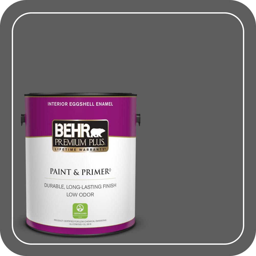 BEHR PREMIUM PLUS 1 gal. #N520-6 Asphalt Gray Eggshell Enamel Low Odor Interior Paint & Primer