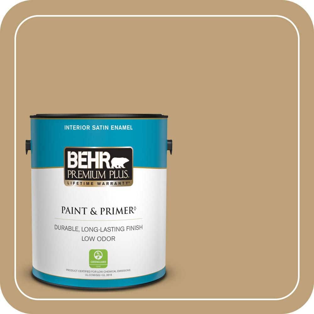 BEHR PREMIUM PLUS 1 gal. #PMD-50 Winter Wheat Satin Enamel Low Odor Interior Paint & Primer (1)