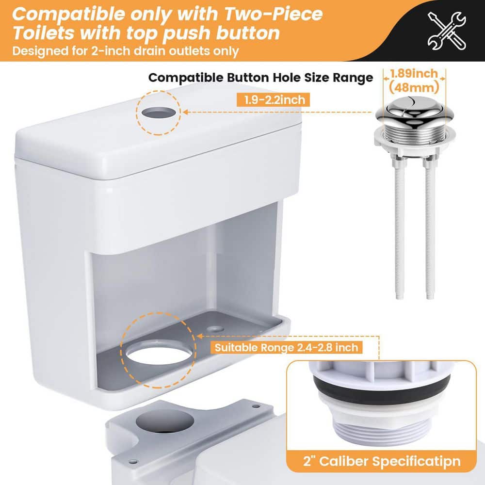 Helhom 2 in. Dual Flush Valve Replacement Kit, Universal Toilet Repair Kit with Push Button, Fill Valve, Gasket and Bolts (3)