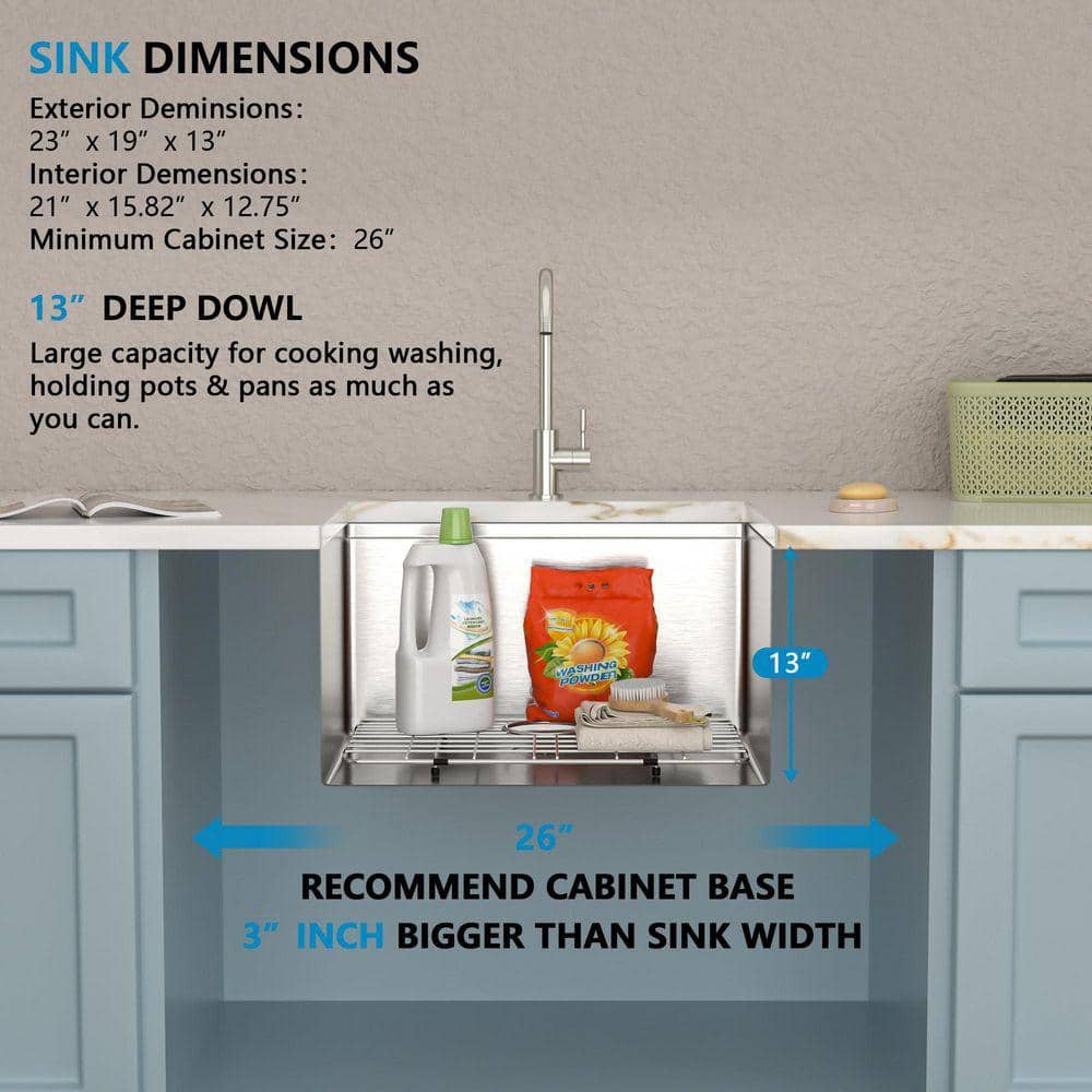 Fulorni 23 in. Undermount Laundry/Utility Sink 13 in. Deep Stainless Steel Single Bowl Workstation sink with Accessories (3)
