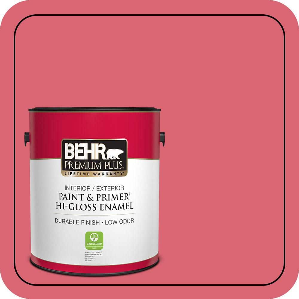 BEHR PREMIUM PLUS 1 Gal. #P150-5A Strawberry Taffy Hi-Gloss Enamel Interior/Exterior Paint and Primer (1)