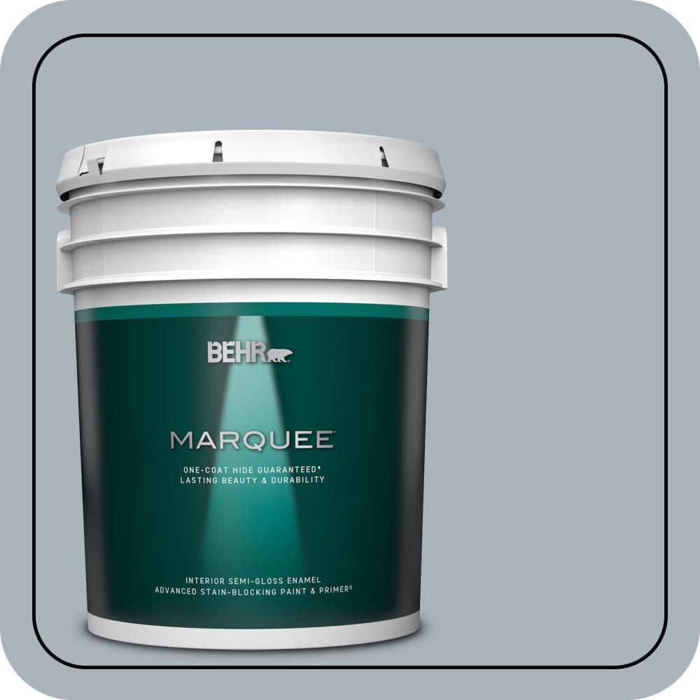 BEHR MARQUEE 5 gal. #N490-3 Shaved Ice One-Coat Hide Semi-Gloss Enamel Interior Paint & Primer