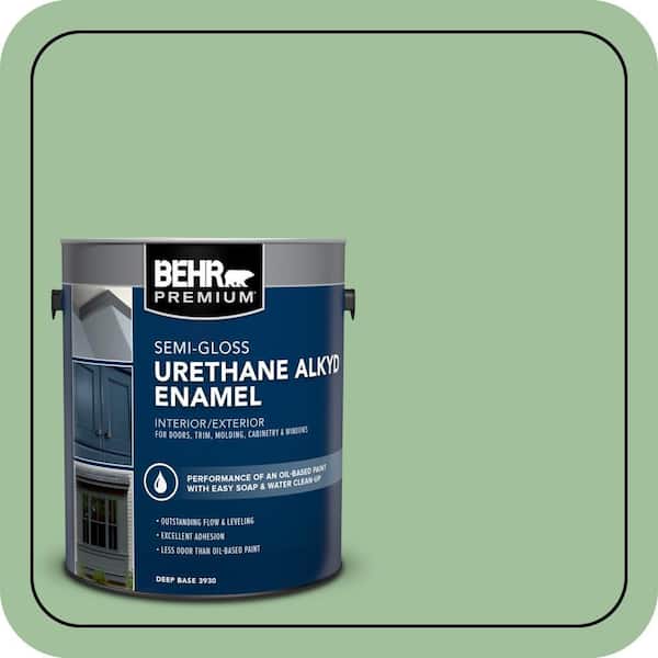 BEHR PREMIUM 1 gal. #BIC-25 Spring Sprig Urethane Alkyd Semi-Gloss Enamel Interior/Exterior Paint (2)