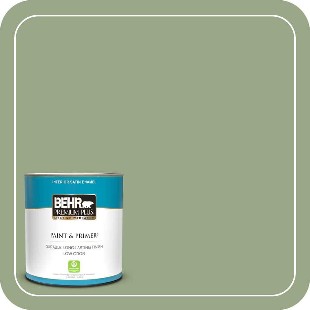 BEHR PREMIUM PLUS 1 qt. #MQ6-51 Fern Leaf Satin Enamel Low Odor Interior Paint & Primer