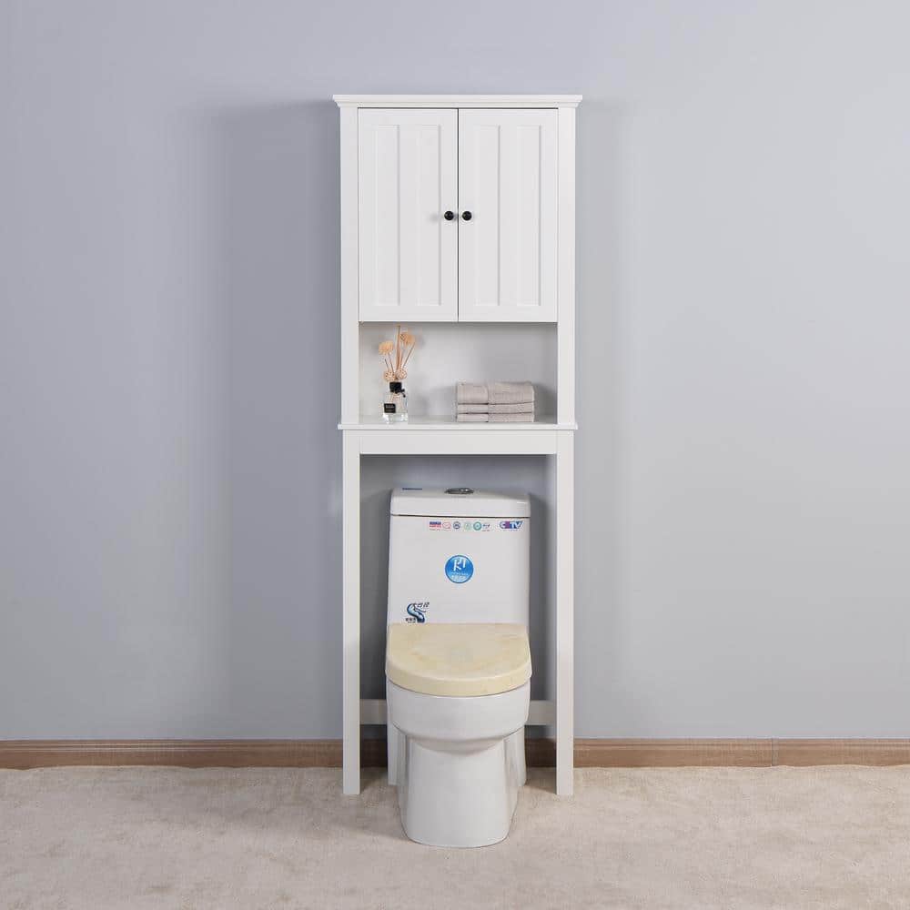 Adrinfly 23.62 in. W x 67.32 in. H x 7.72 in. D White Finish Over The Toilet Storage with Doors and Adjustable Shelf Etagere (2)