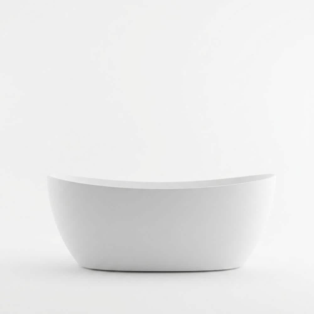POCCI&VANCCI 63 in. X 30in. Freestanding Bathtubs Solid Surface Stone Soaking Tubs Matte White With Drain