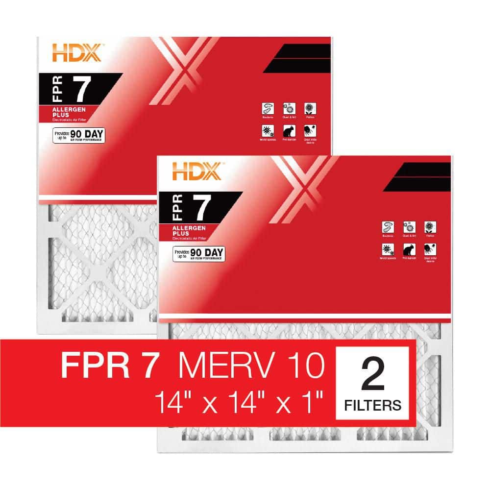 HDX 14 in. x 14 in. x 1 in. Allergen Plus Pleated Air Filter FPR 7, MERV 10 (2-Pack)