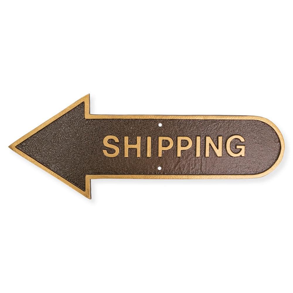 Montague Metal Products 6 in. x 15.5 in. Left Arrow Shipping Statement Plaque Sign-Hammered Bronze