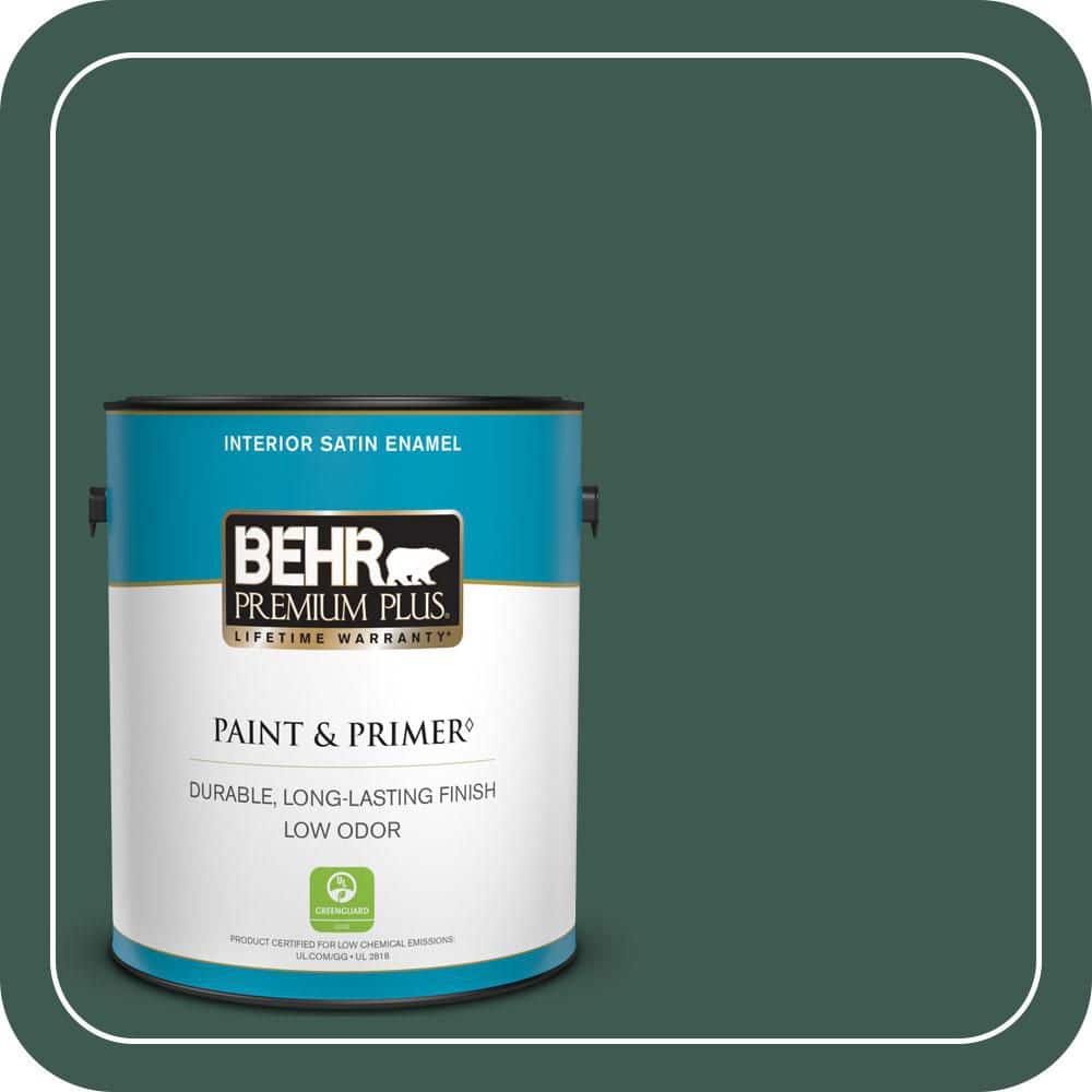 BEHR PREMIUM PLUS 1 gal. #PPF-02 Patio Green Satin Enamel Low Odor Interior Paint & Primer