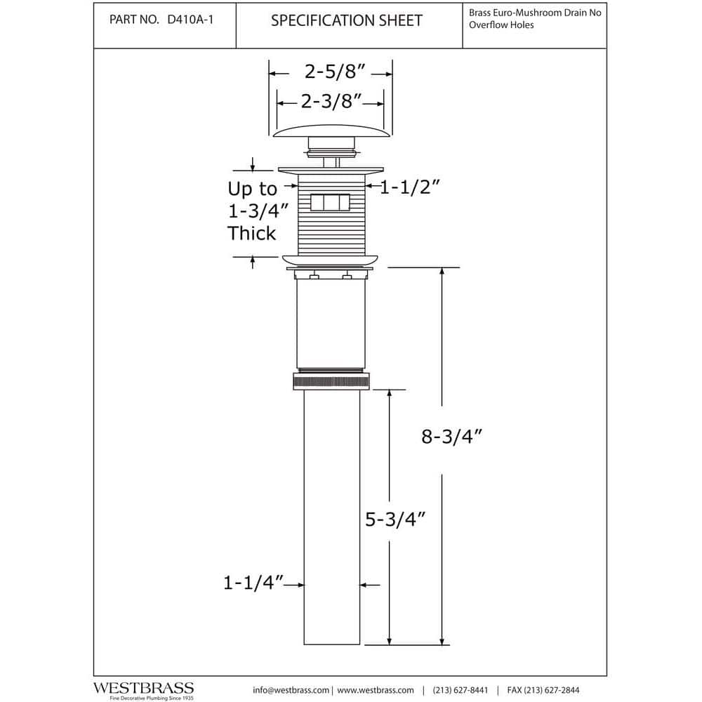 Westbrass Tip-Toe Stopper Lavatory Drain without Overflow (3)