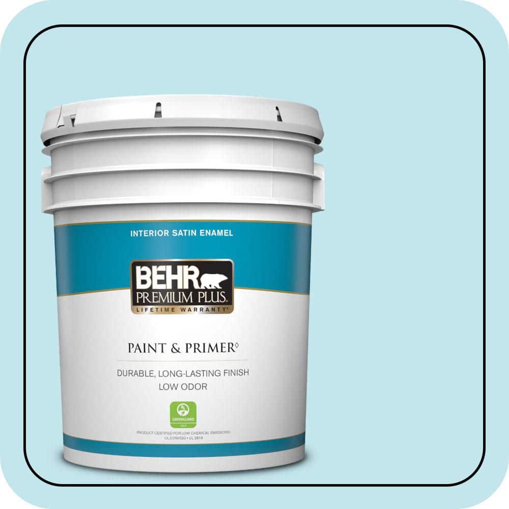 BEHR PREMIUM PLUS 5 gal. #520A-2 Ice Flower Satin Enamel Low Odor Interior Paint & Primer