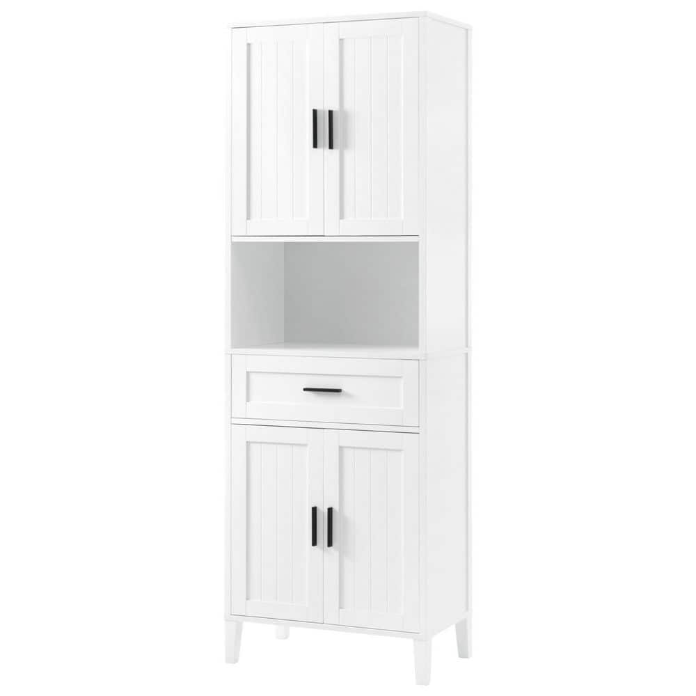Tatahance 23.6 in. W x 13.8 in. D x 70.9 in. H White Wood Freestanding Linen Cabinet with Adjustable Shelves and Soft-Close Doors