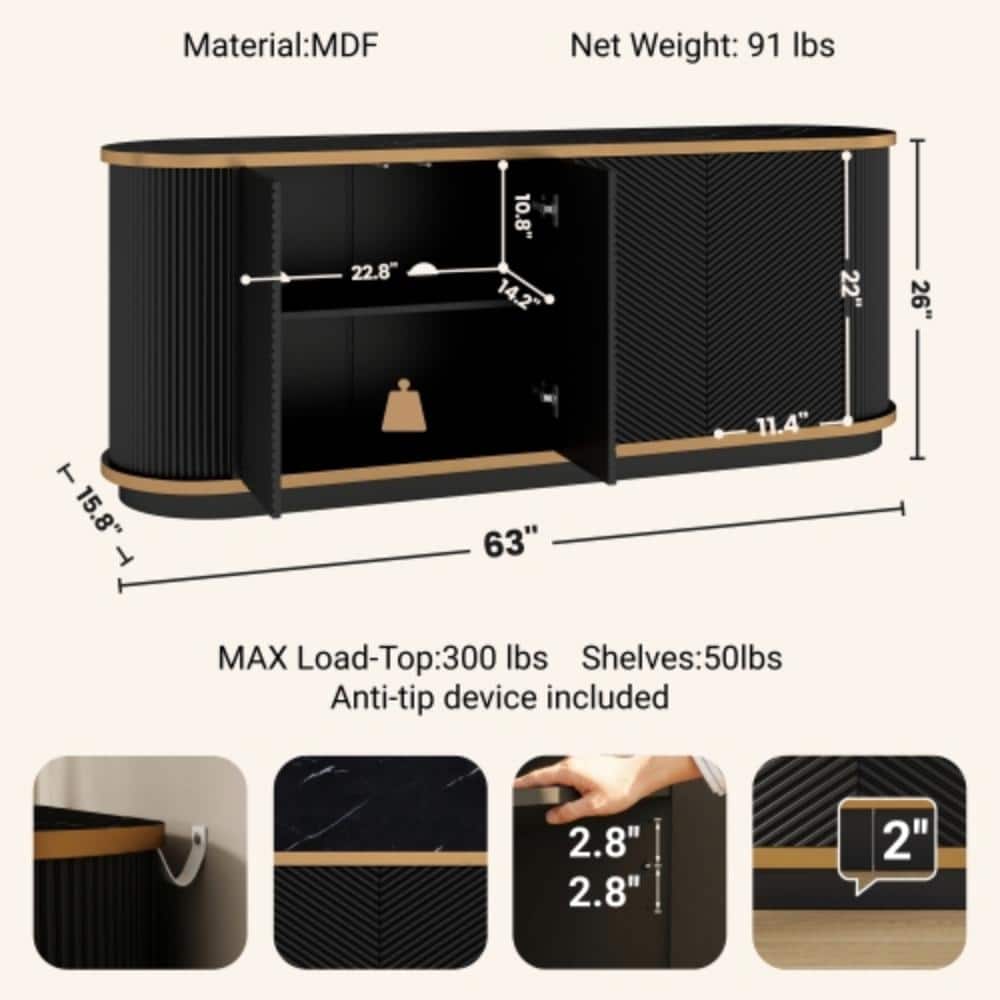 Unbranded 63 in. W x 17.8 in. D x 26 in. H Bathroom Black Linen Cabinet (2)