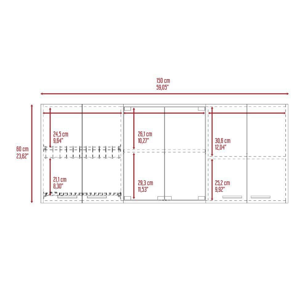 Tahanbath 59.05 in. W x 12.40 in. D x 23.62 in. H Bathroom Storage Wall Cabinet in Black with 6 Shelves and 2 Glass Door (3)
