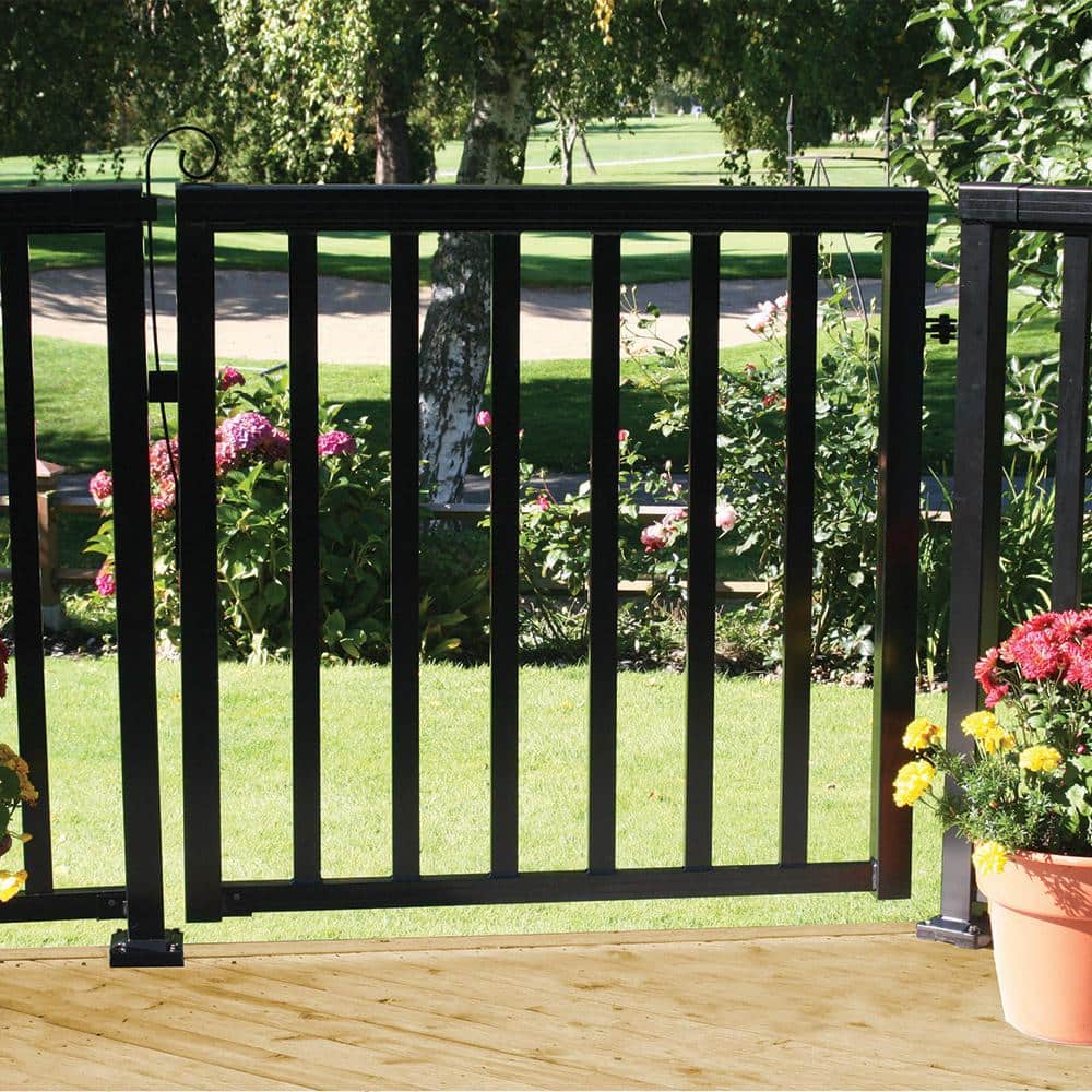 PEAK Aluminum Railing 42 in. x 40 in. Black Aluminum Deck Railing Wide Picket Gate (2)