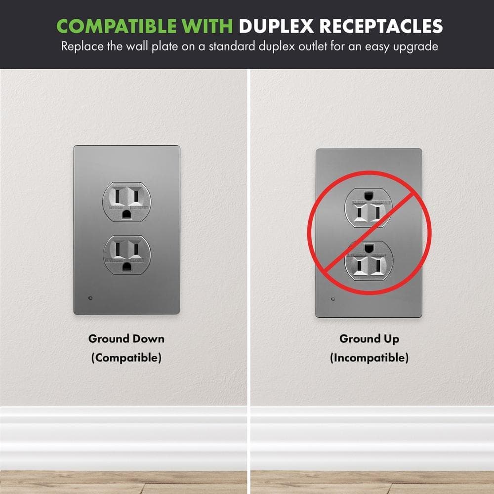 TOPGREENER 1-Gang Space Gray Duplex Outlet Plastic Screwless Midsize Wall Plate With Nightlight (3-Pack) (2)