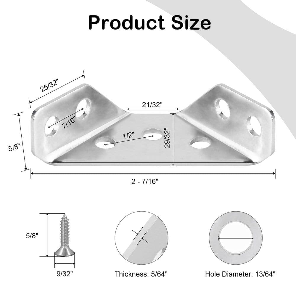 Numhew 24-Pack Stainless Steel Furniture Corner Connectors with Screws, Triangular Support Brackets for Drawers and Cabinets (2)