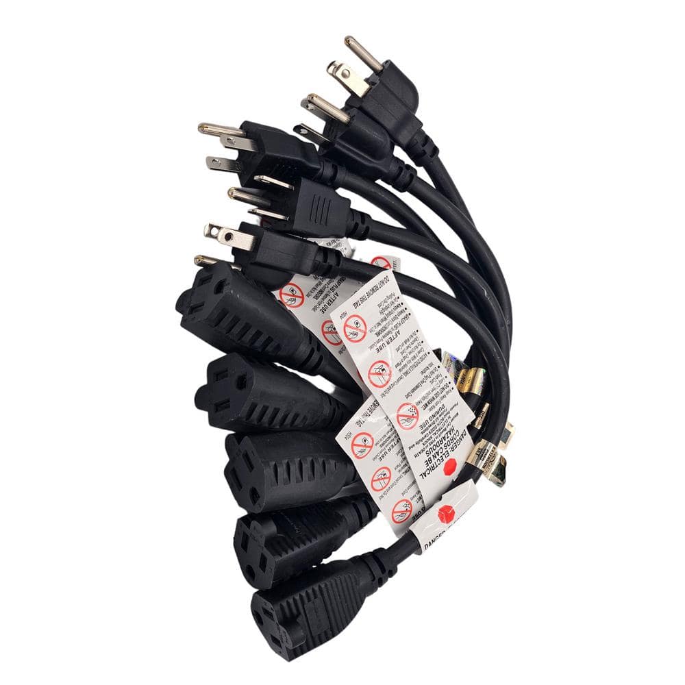 Micro Connectors, Inc 1 ft. UL Power Extension Cord 16-Gauge/3-Conductors (13 Amp) (NEMA 5-15R to NEMA 5-15P) Indoor/Black 5-Pack (1)