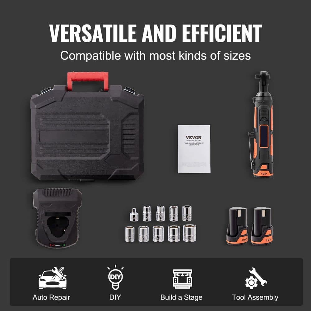 Laybus 3/8in. Cordless Electric Ratchet Wrench Set, 33 Ft-lbs Power Ratchet Tool Kit Built-In LED Light, Variable Speed Trigger (3)