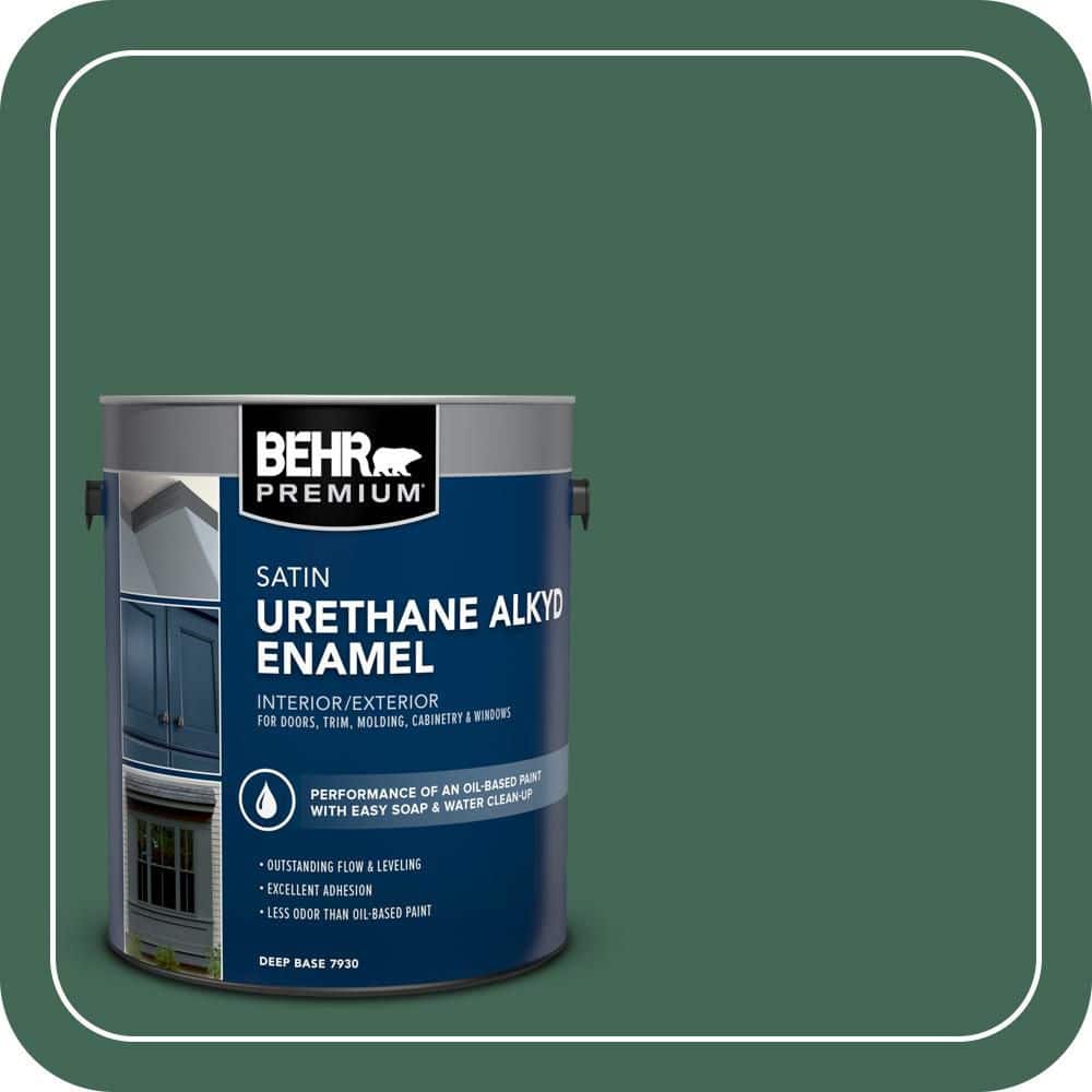 BEHR PREMIUM 1 gal. #M420-7 Billiard Green Urethane Alkyd Satin Enamel Interior/Exterior Paint (1)