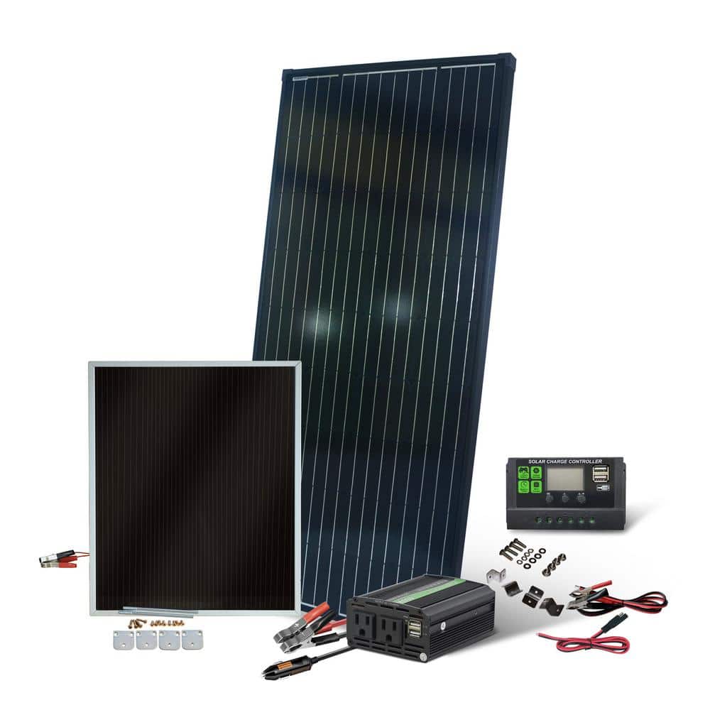 NATURE POWER 215-Watt Solar Panel Kit with 400-Watt Power Inverter, 15 Amp Charge Controller and BONUS 7-Watt Solar Trickle Charger
